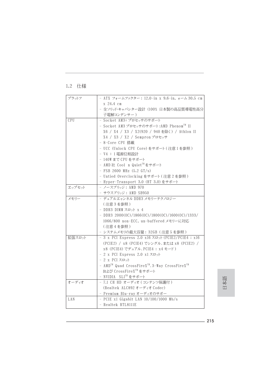 2 仕様 | ASRock 970 Extreme4 User Manual | Page 215 / 283