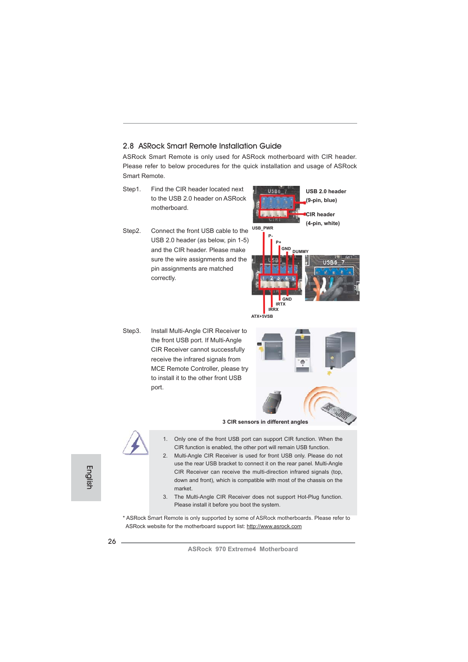 8 asrock smart remote installation guide, English | ASRock 970 Extreme4 User Manual | Page 26 / 283