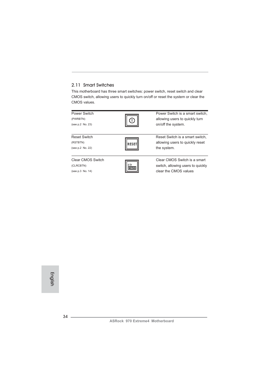 11 smart switches, English | ASRock 970 Extreme4 User Manual | Page 34 / 283