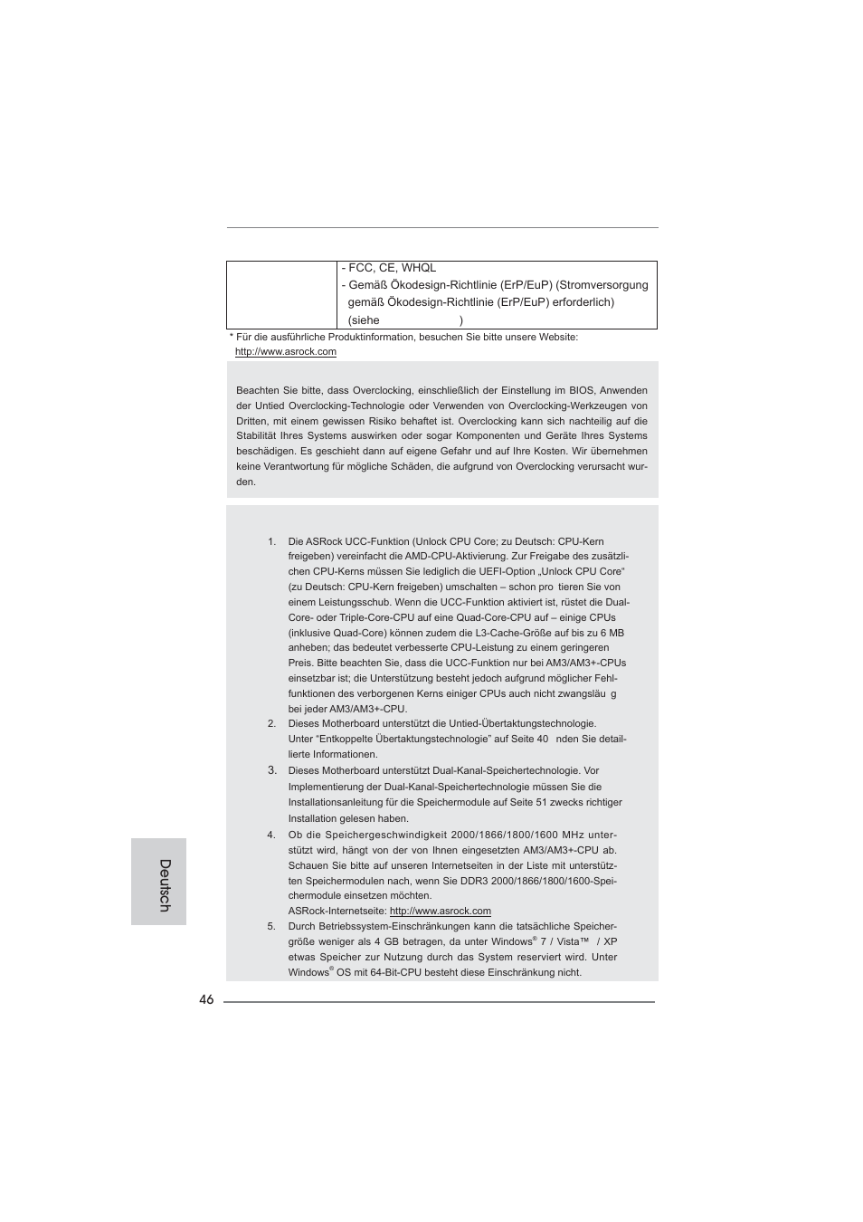 Vorsicht, Deutsch | ASRock 970 Extreme4 User Manual | Page 46 / 283