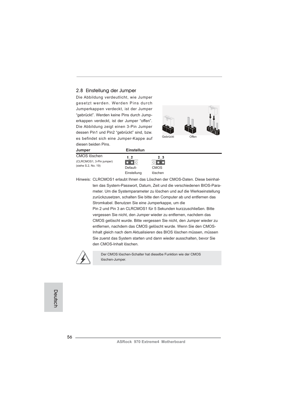 Deutsch 2.8 einstellung der jumper | ASRock 970 Extreme4 User Manual | Page 56 / 283
