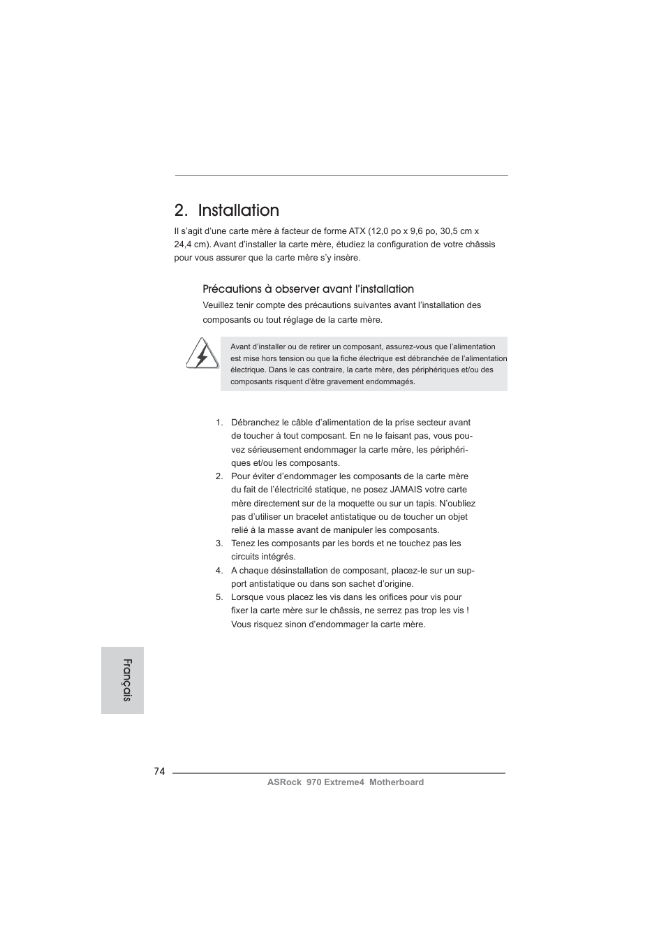 Installation | ASRock 970 Extreme4 User Manual | Page 74 / 283