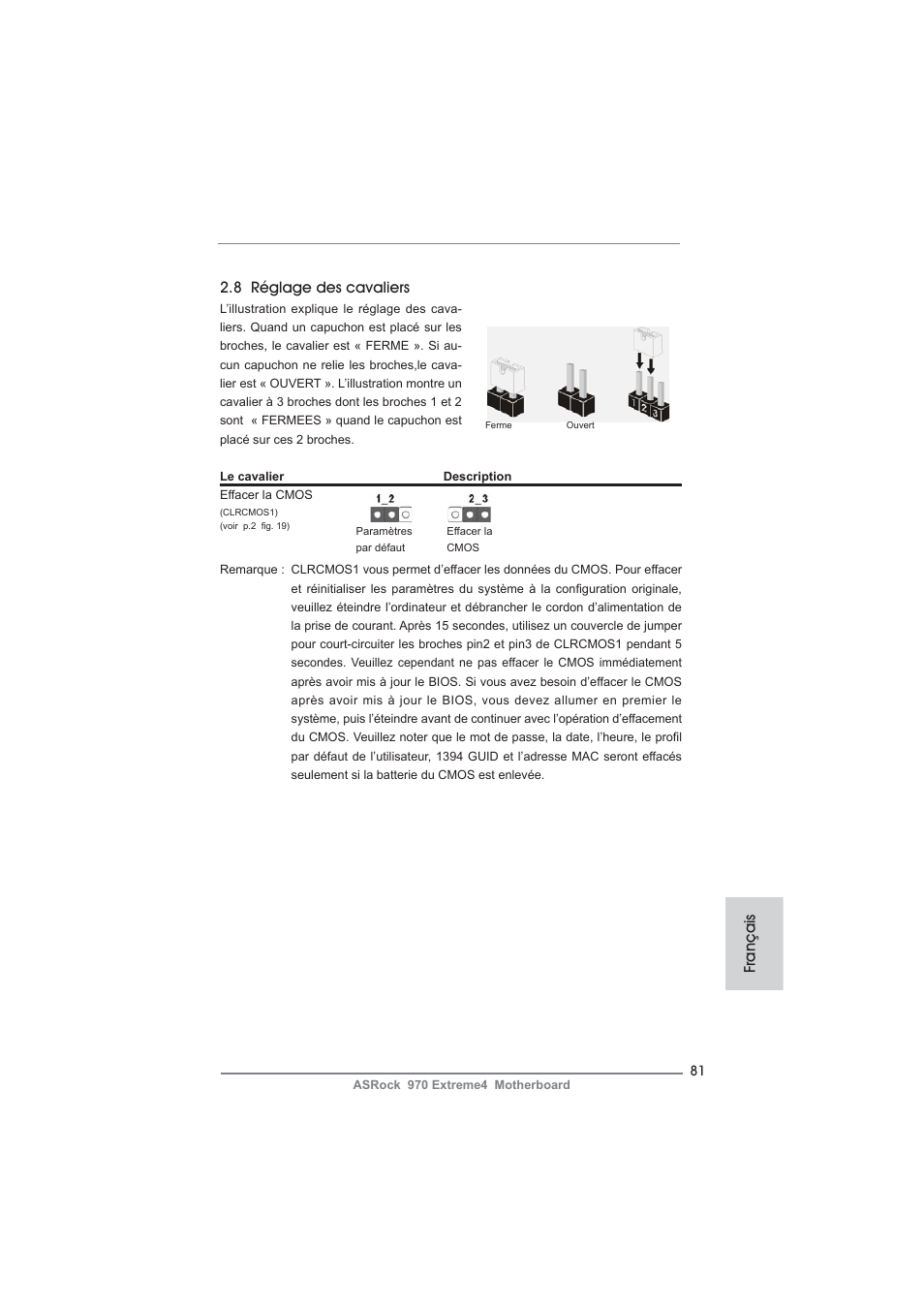 8 réglage des cavaliers, Français | ASRock 970 Extreme4 User Manual | Page 81 / 283