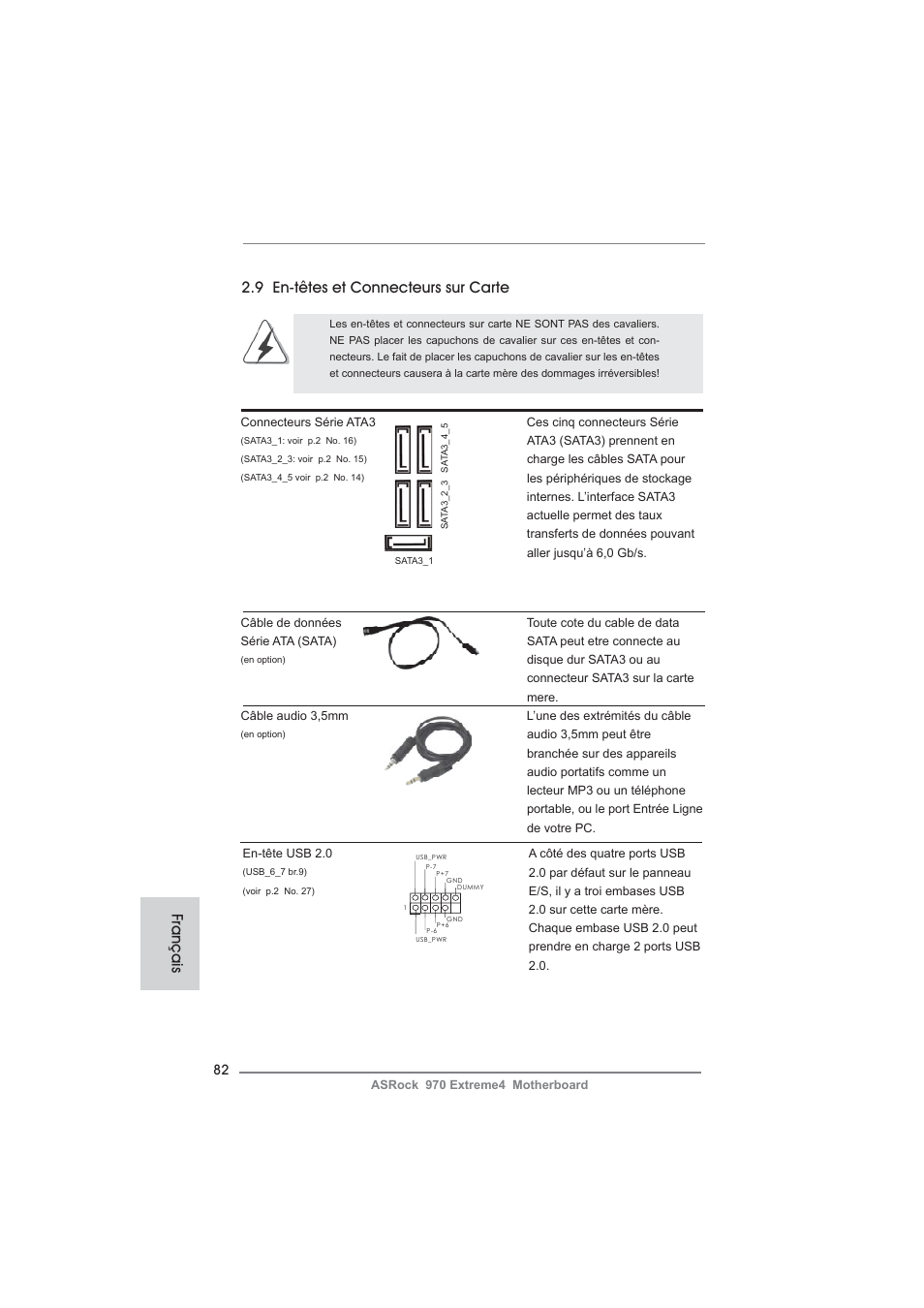 9 en-têtes et connecteurs sur carte, Français | ASRock 970 Extreme4 User Manual | Page 82 / 283