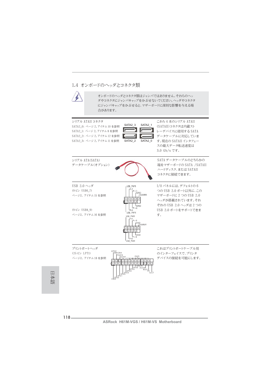 4 オンボードのヘッダとコネクタ類 | ASRock H61M-VS User Manual | Page 118 / 144