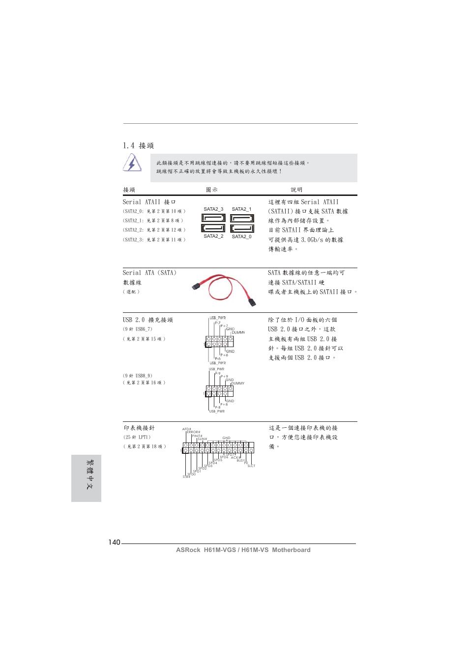 4 接頭, 繁體中文 | ASRock H61M-VS User Manual | Page 140 / 144