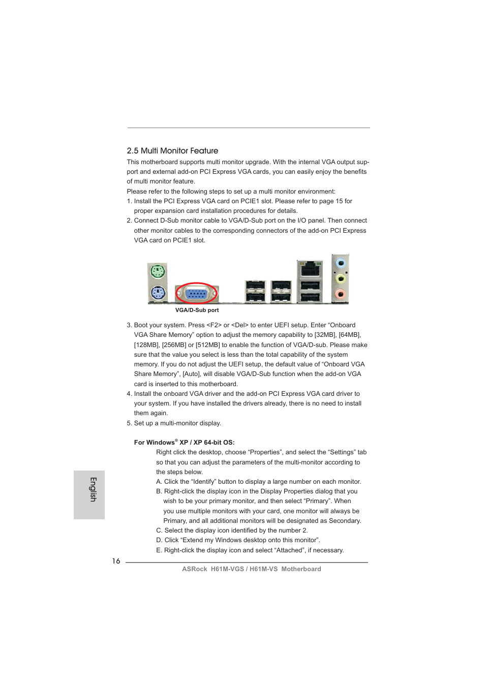 English 2.5 multi monitor feature | ASRock H61M-VS User Manual | Page 16 / 144