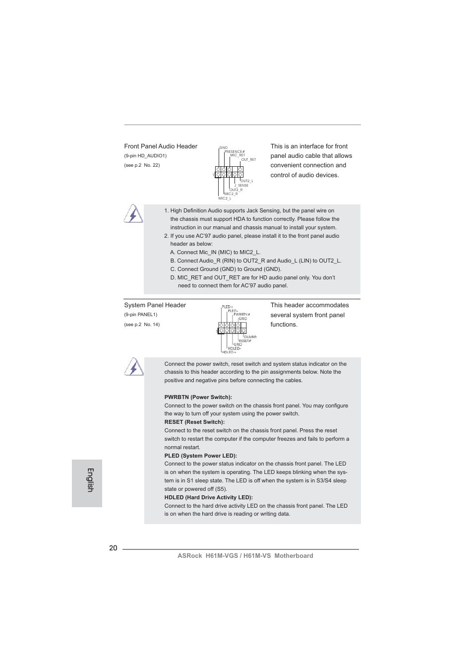 English | ASRock H61M-VS User Manual | Page 20 / 144