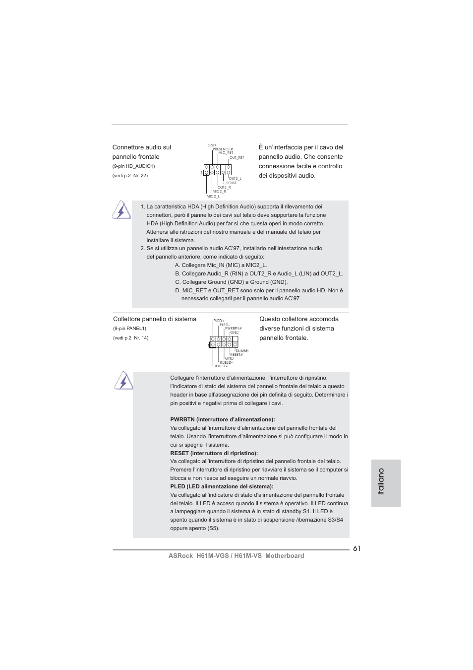 Italiano | ASRock H61M-VS User Manual | Page 61 / 144