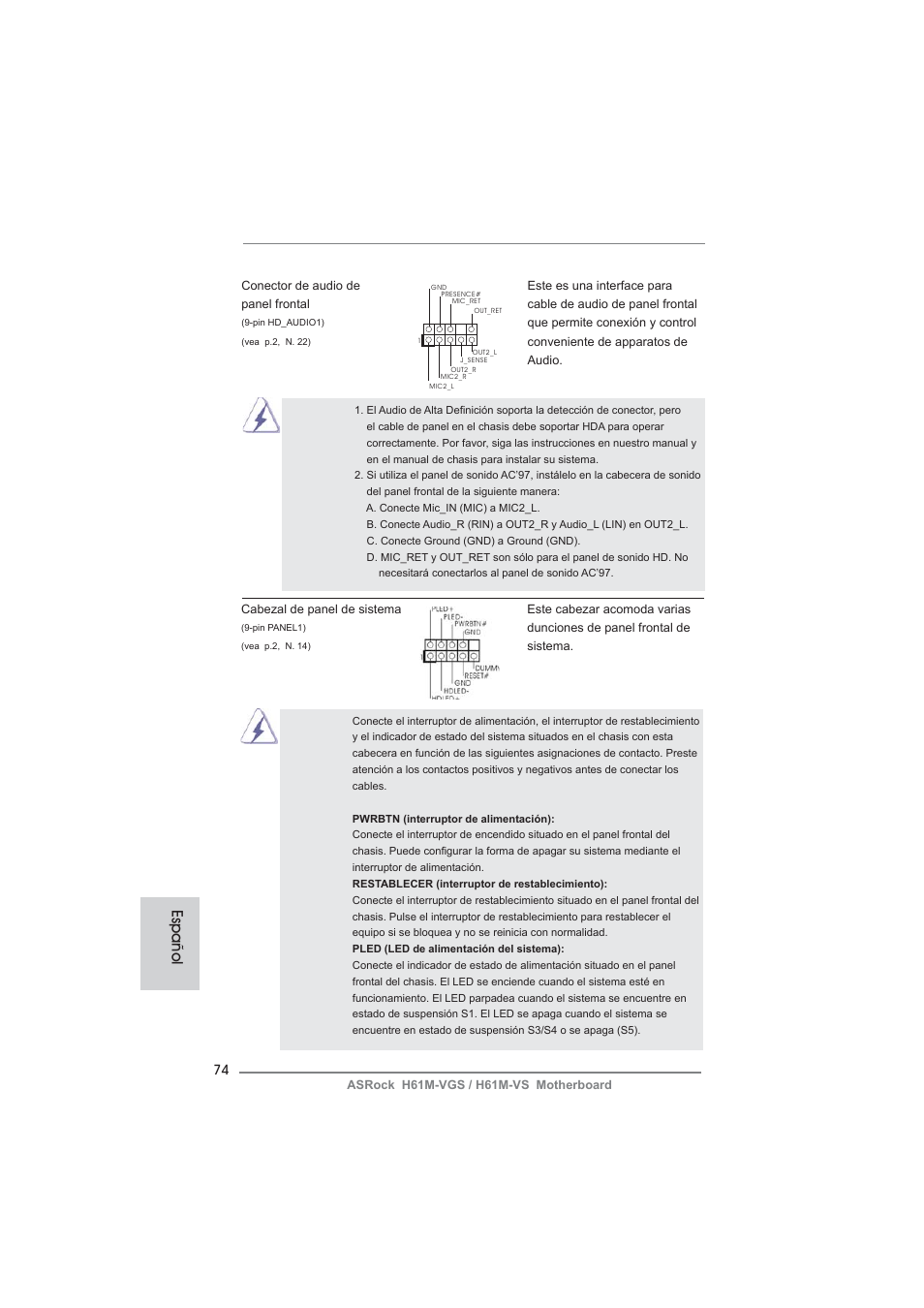 Español | ASRock H61M-VS User Manual | Page 74 / 144