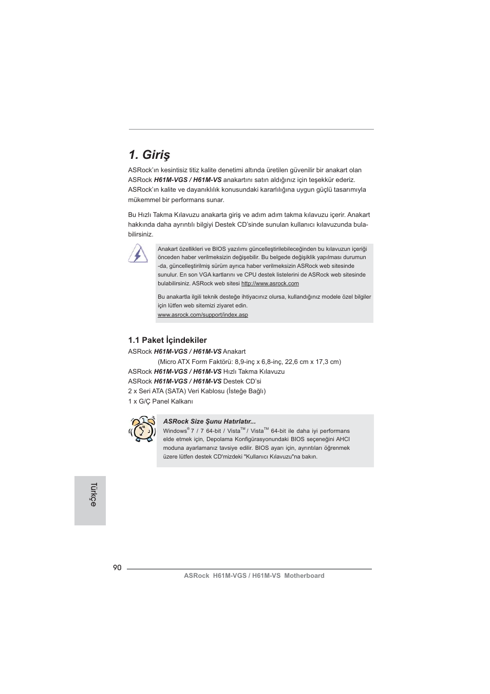 Turkish, Giriş | ASRock H61M-VS User Manual | Page 90 / 144