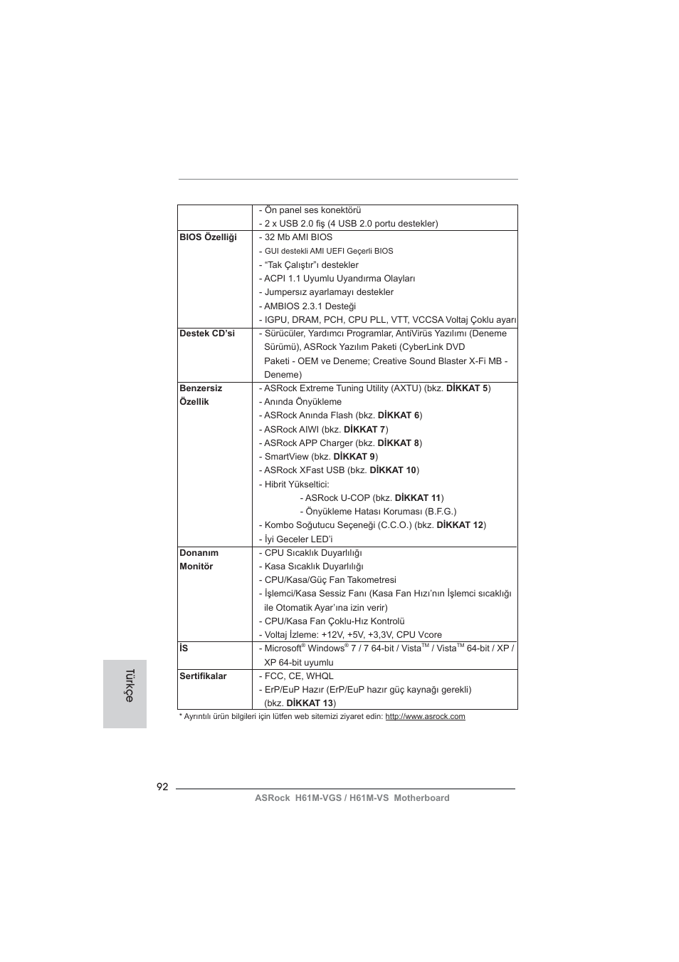 Türkçe | ASRock H61M-VS User Manual | Page 92 / 144