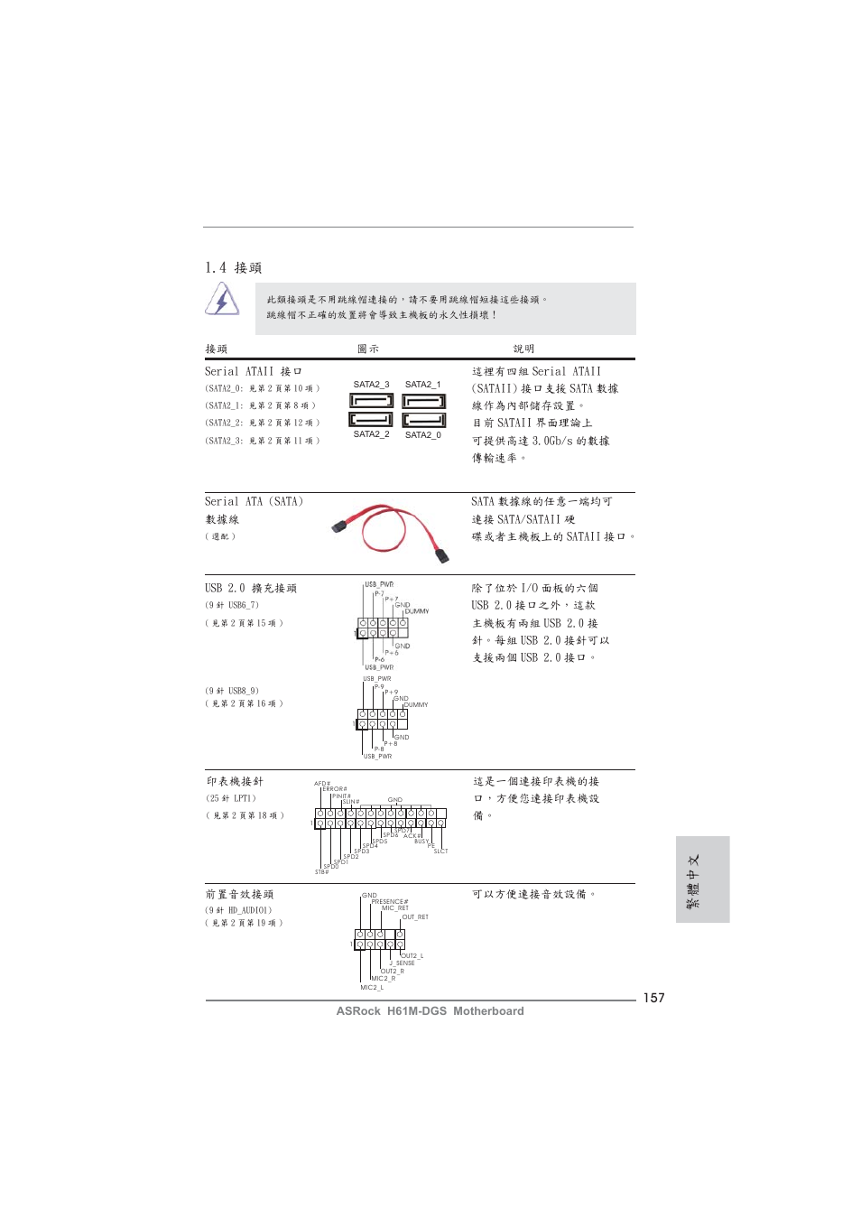 4 接頭, 繁體中文 | ASRock H61M-DGS User Manual | Page 157 / 165