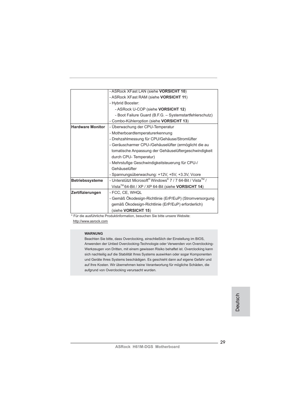 Deutsch | ASRock H61M-DGS User Manual | Page 29 / 165