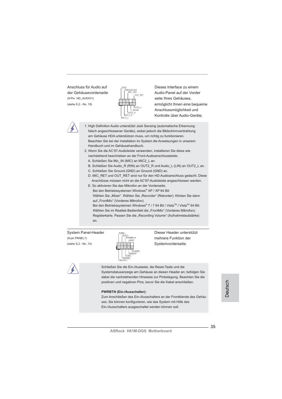 Deutsch | ASRock H61M-DGS User Manual | Page 35 / 165