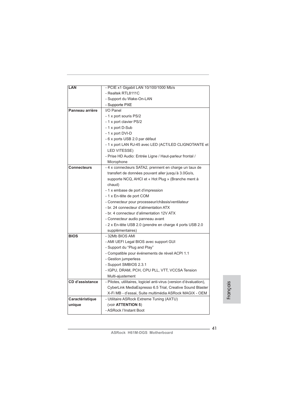 Français | ASRock H61M-DGS User Manual | Page 41 / 165