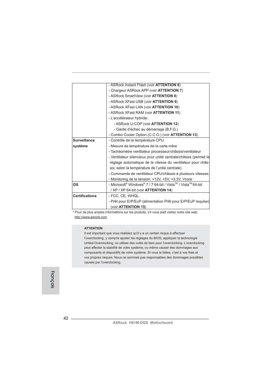 Français | ASRock H61M-DGS User Manual | Page 42 / 165