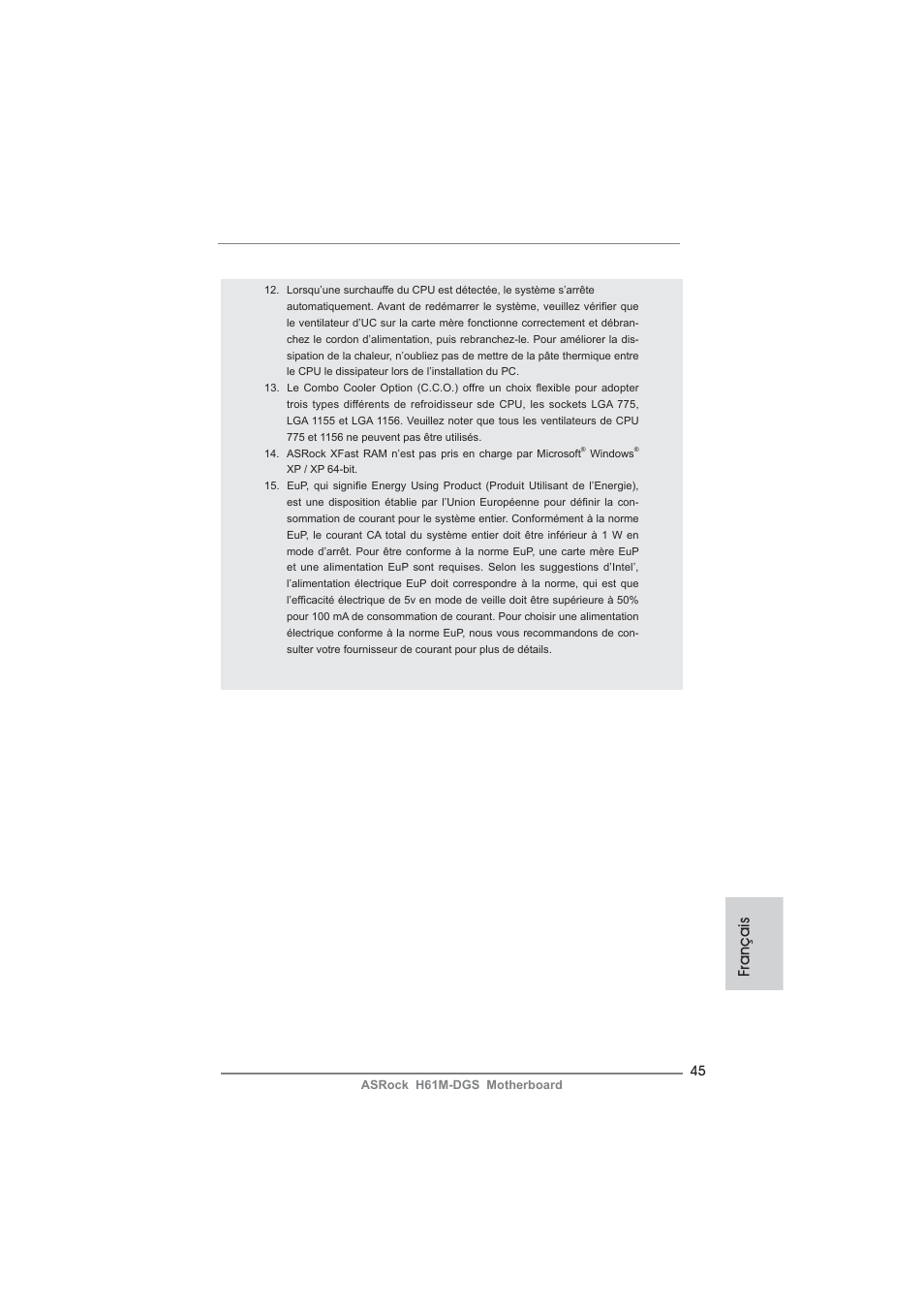 Français | ASRock H61M-DGS User Manual | Page 45 / 165