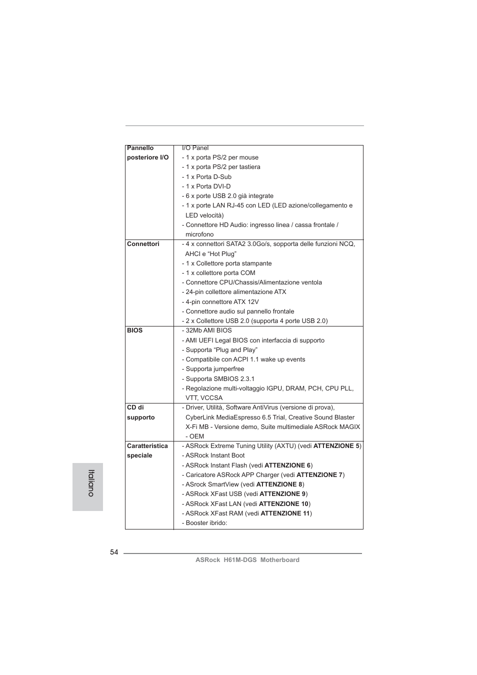 Italiano | ASRock H61M-DGS User Manual | Page 54 / 165