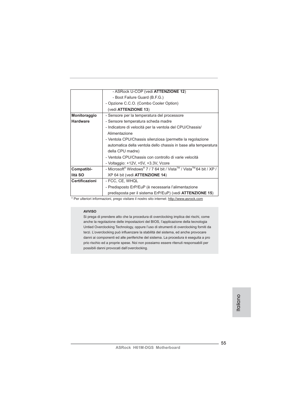 Italiano | ASRock H61M-DGS User Manual | Page 55 / 165