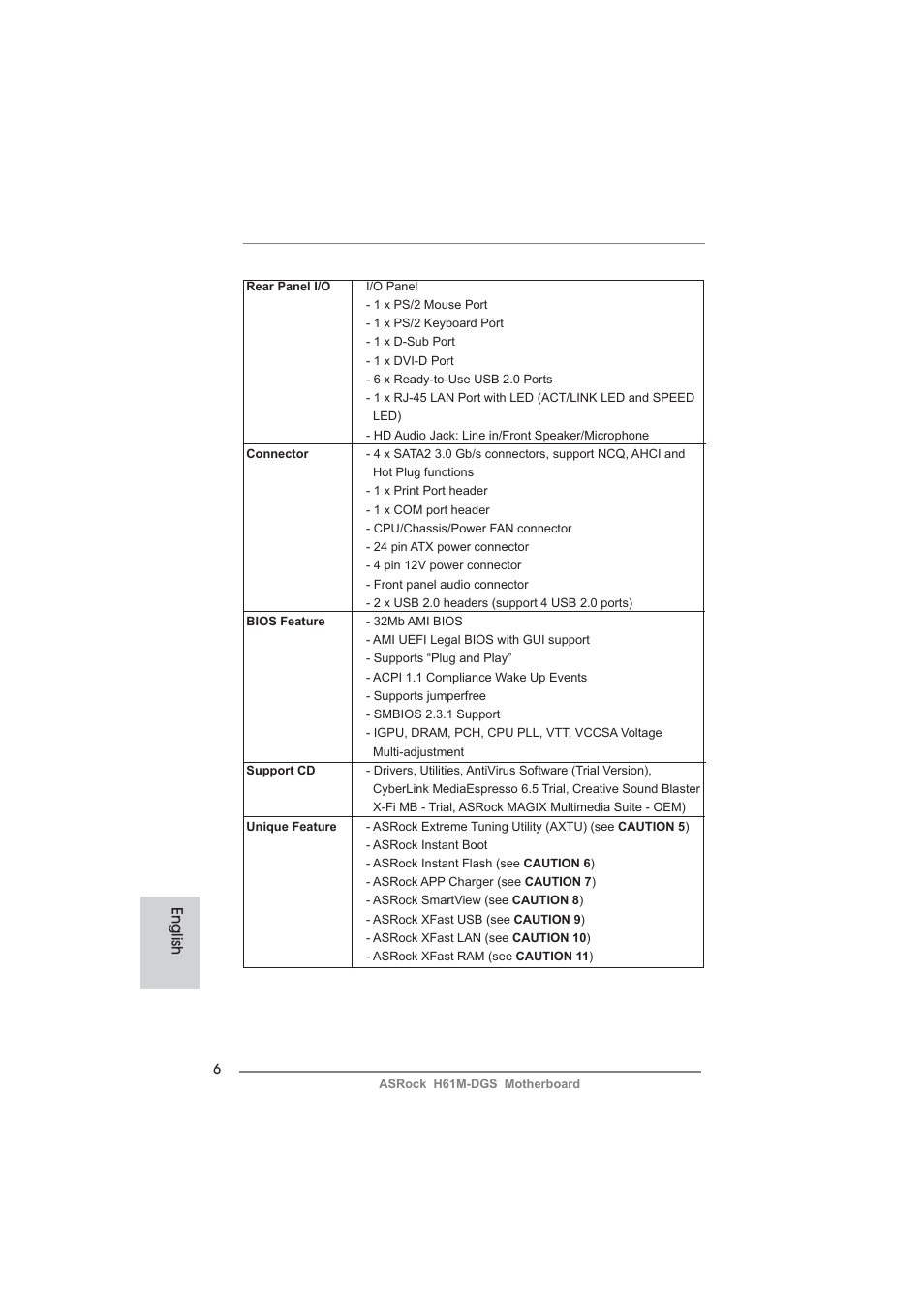 English | ASRock H61M-DGS User Manual | Page 6 / 165