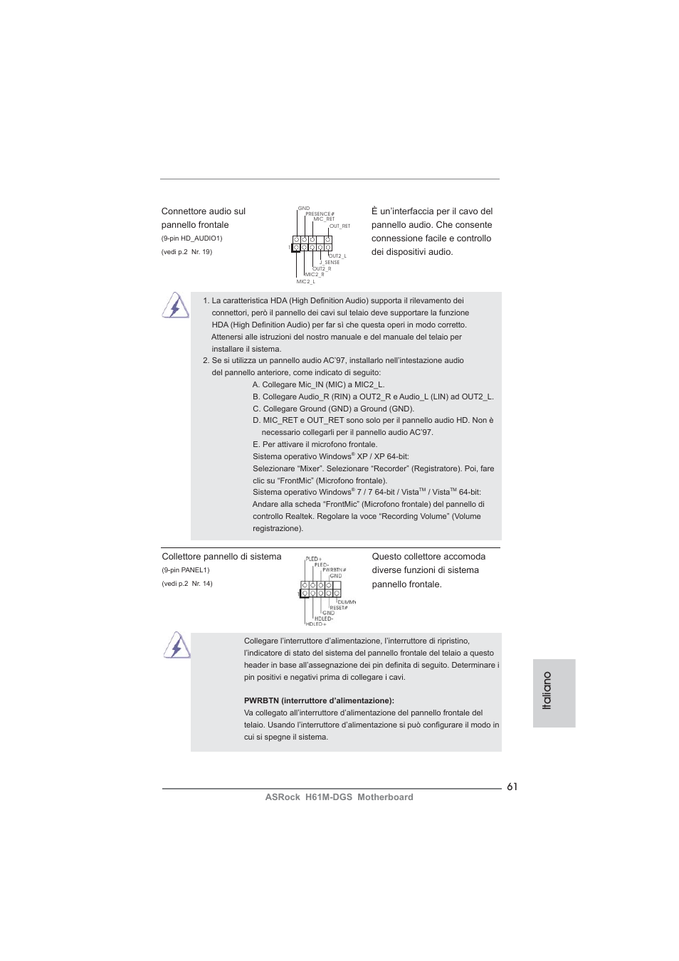 Italiano | ASRock H61M-DGS User Manual | Page 61 / 165