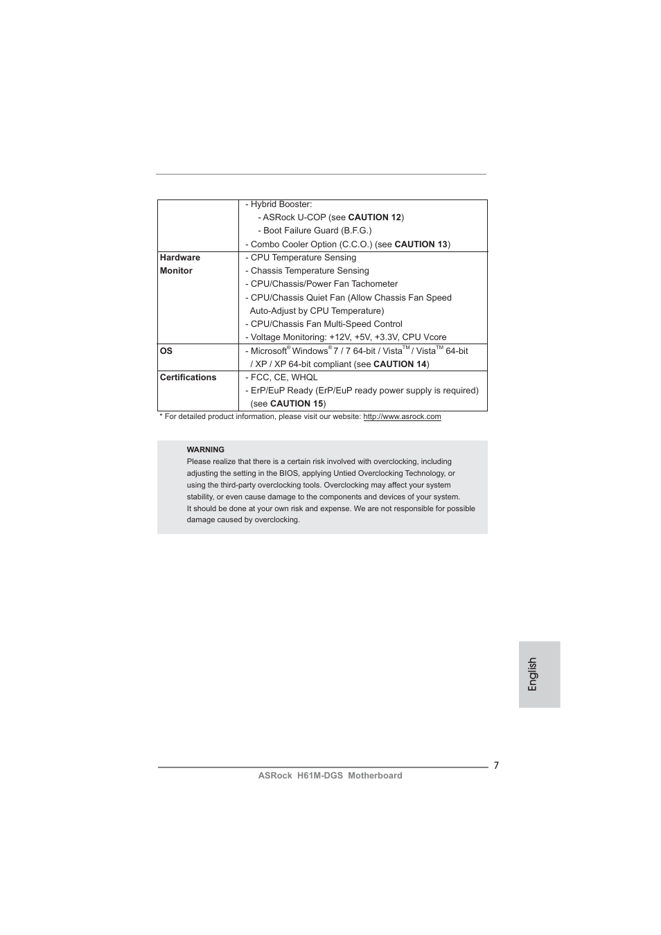 English | ASRock H61M-DGS User Manual | Page 7 / 165