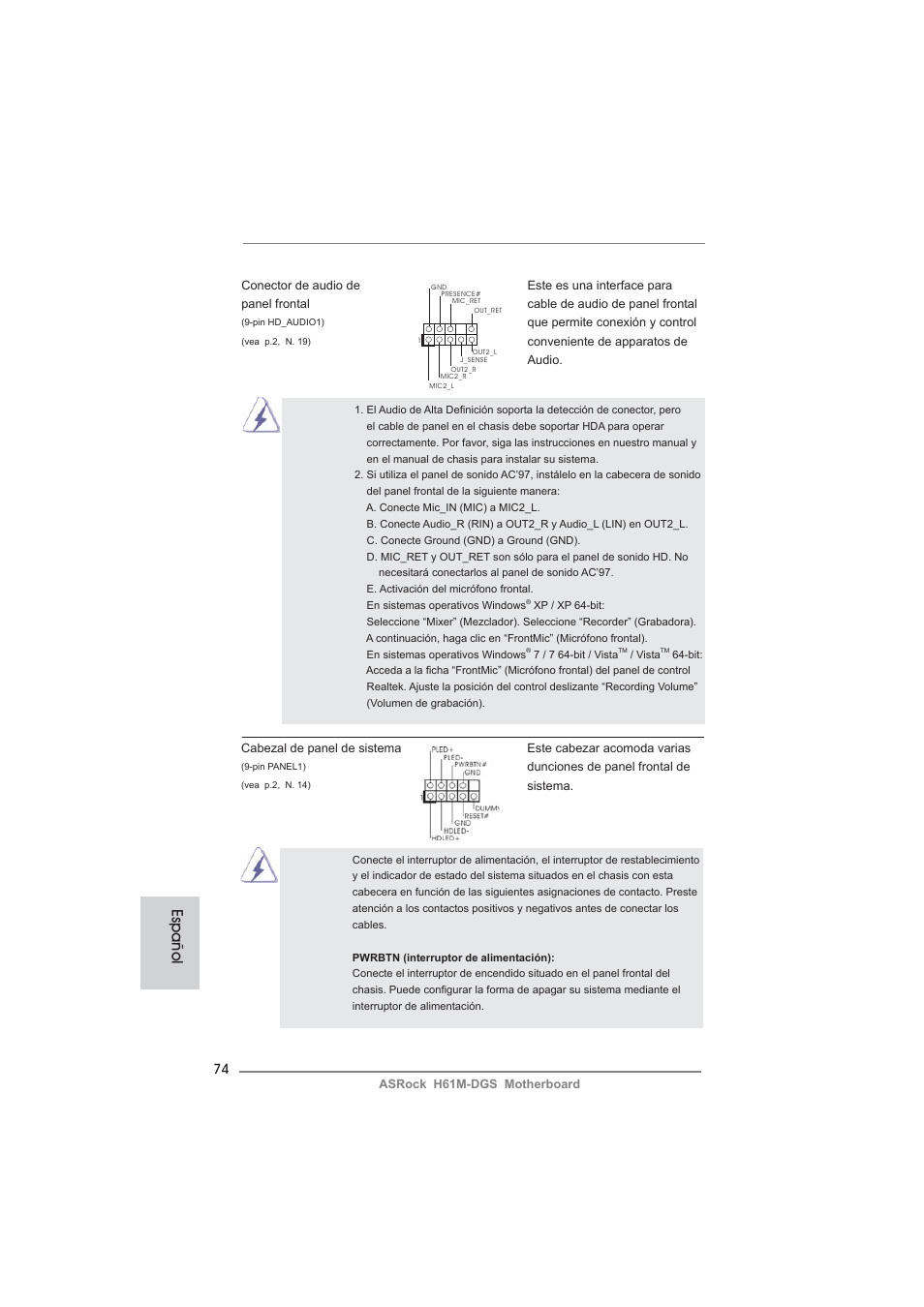Español | ASRock H61M-DGS User Manual | Page 74 / 165
