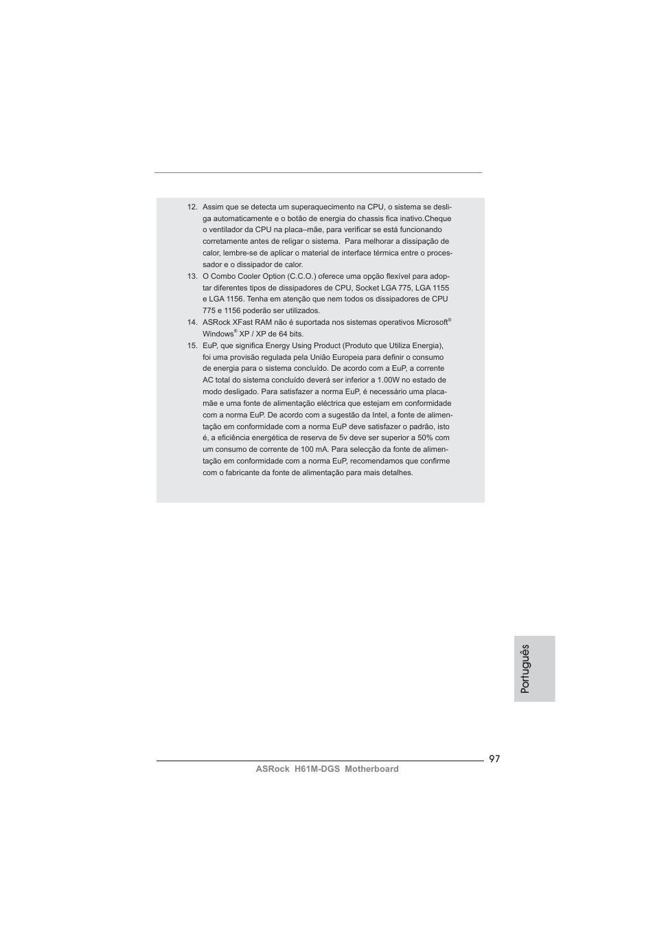 Po rtuguês | ASRock H61M-DGS User Manual | Page 97 / 165