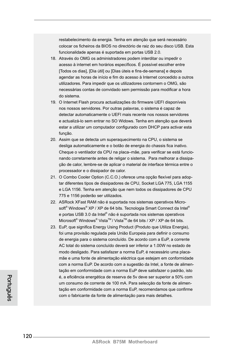Por tuguês, Asrock b75m motherboard | ASRock B75M User Manual | Page 120 / 204