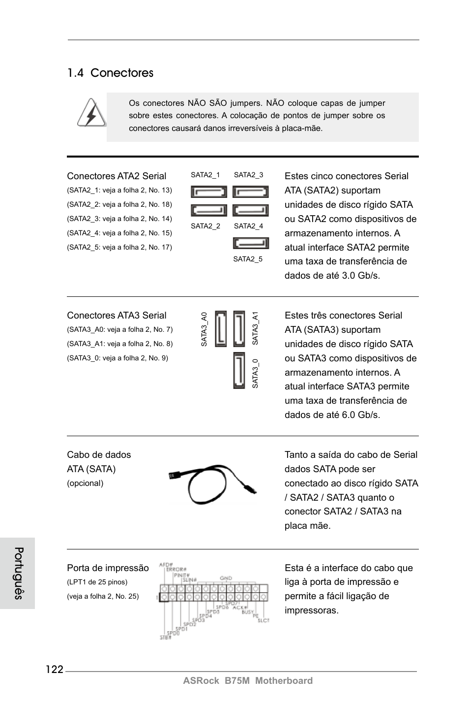 4 conectores, Por tuguês | ASRock B75M User Manual | Page 122 / 204