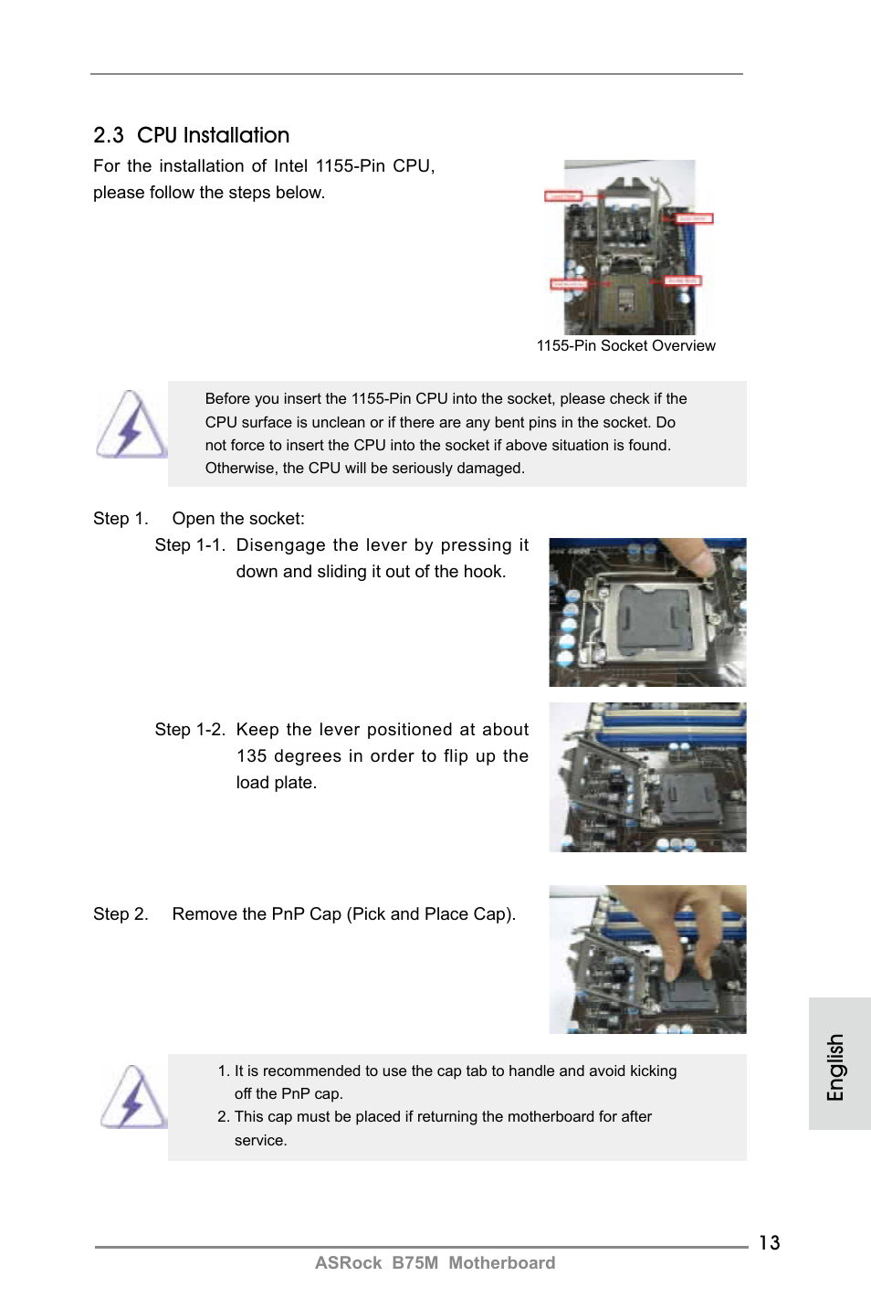 3 cpu installation, English | ASRock B75M User Manual | Page 13 / 204
