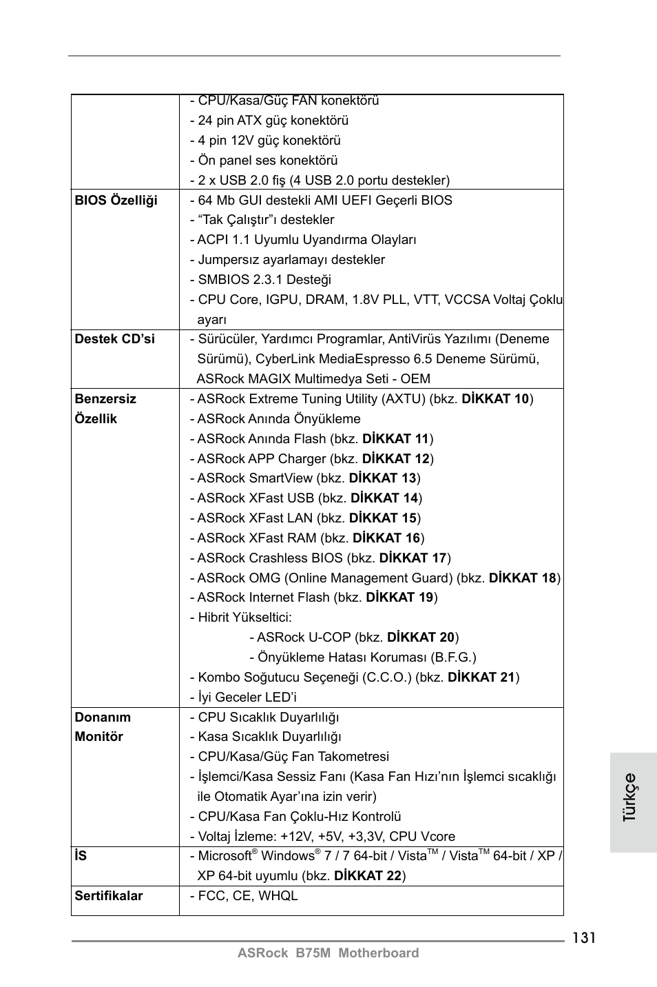 Türkçe | ASRock B75M User Manual | Page 131 / 204