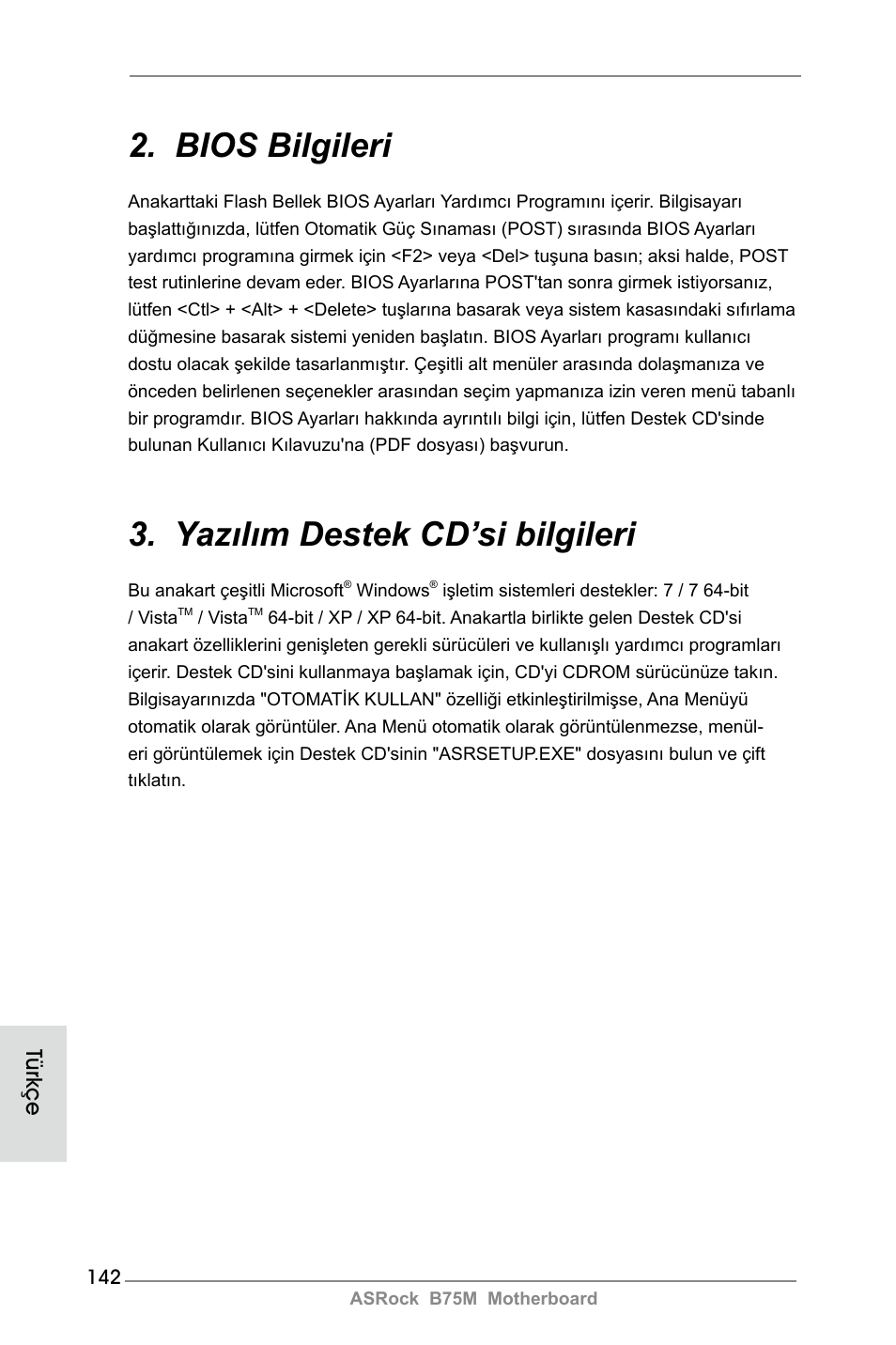 Bios bilgileri, Yazılım destek cd’si bilgileri, Türkçe | ASRock B75M User Manual | Page 142 / 204
