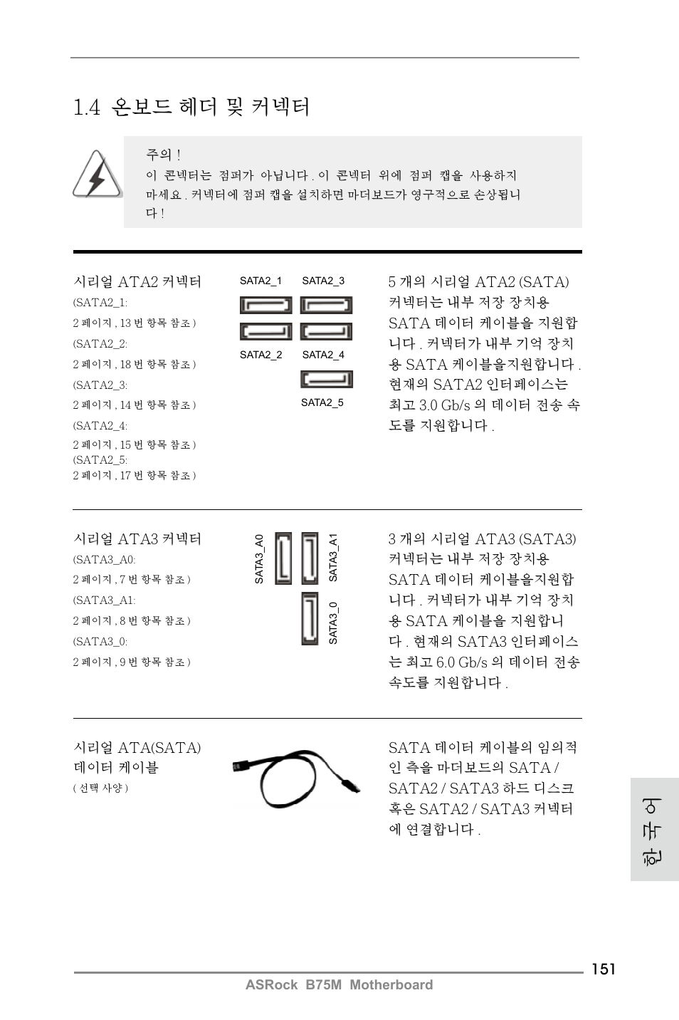 4 온보드 헤더 및 커넥터, 한 국 어 | ASRock B75M User Manual | Page 151 / 204