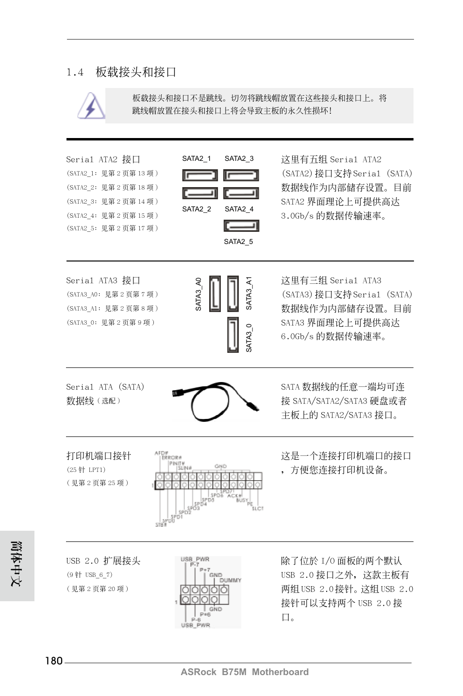4 板載接頭和接口, 簡體中文 | ASRock B75M User Manual | Page 180 / 204