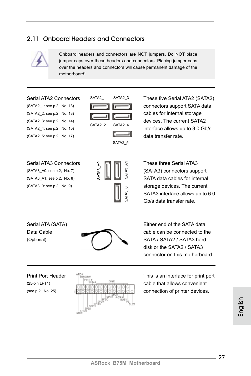 11 onboard headers and connectors, English | ASRock B75M User Manual | Page 27 / 204