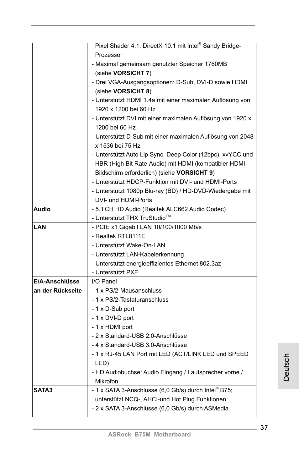 Deutsch | ASRock B75M User Manual | Page 37 / 204