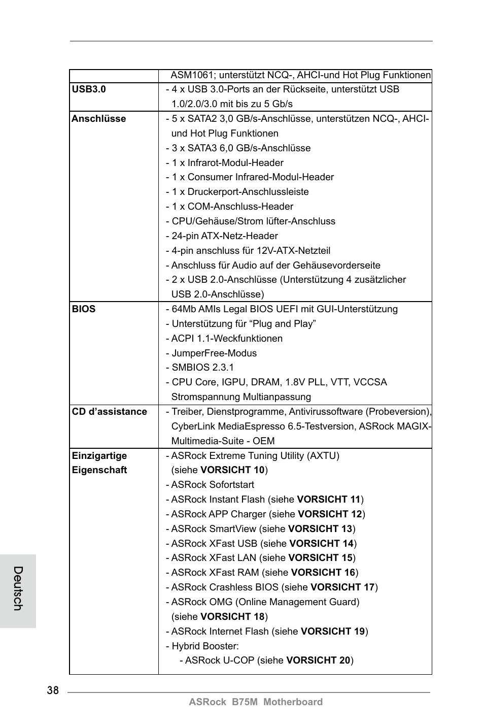 Deutsch | ASRock B75M User Manual | Page 38 / 204