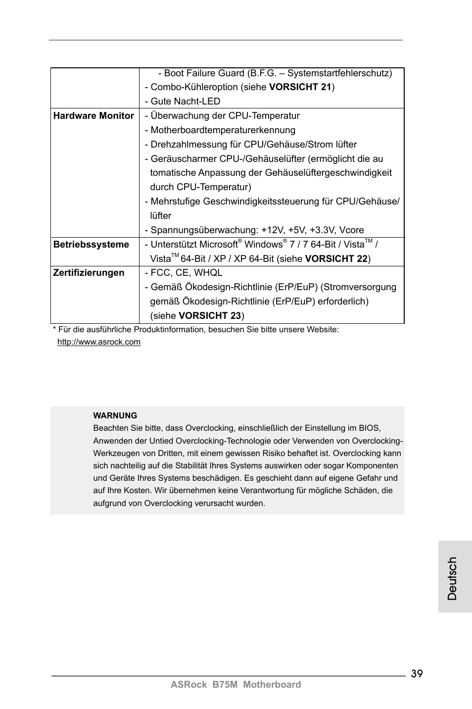 Deutsch | ASRock B75M User Manual | Page 39 / 204