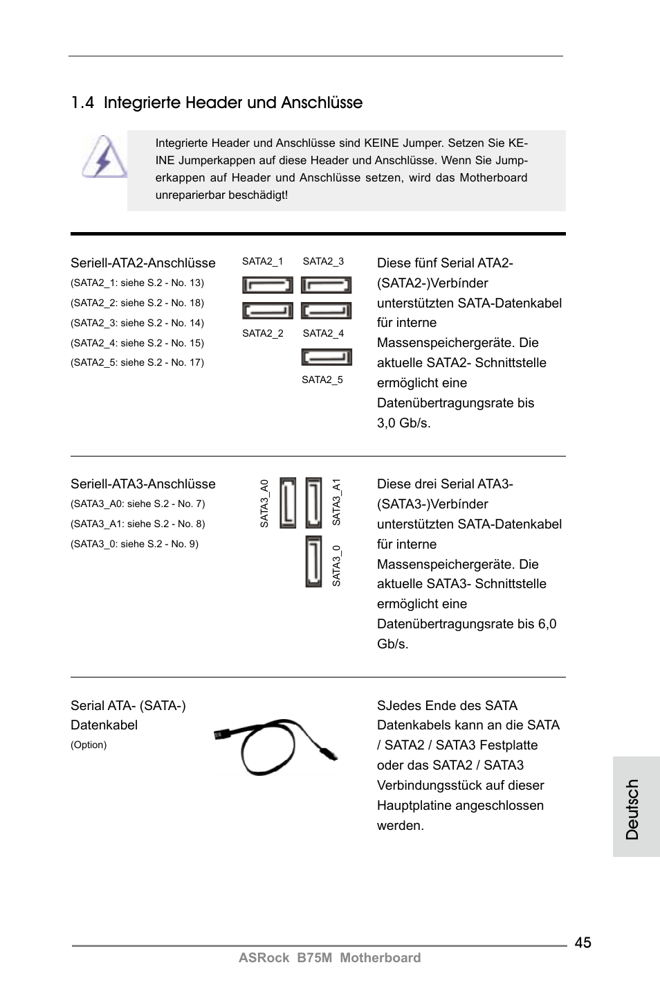 4 integrierte header und anschlüsse, Deutsch | ASRock B75M User Manual | Page 45 / 204