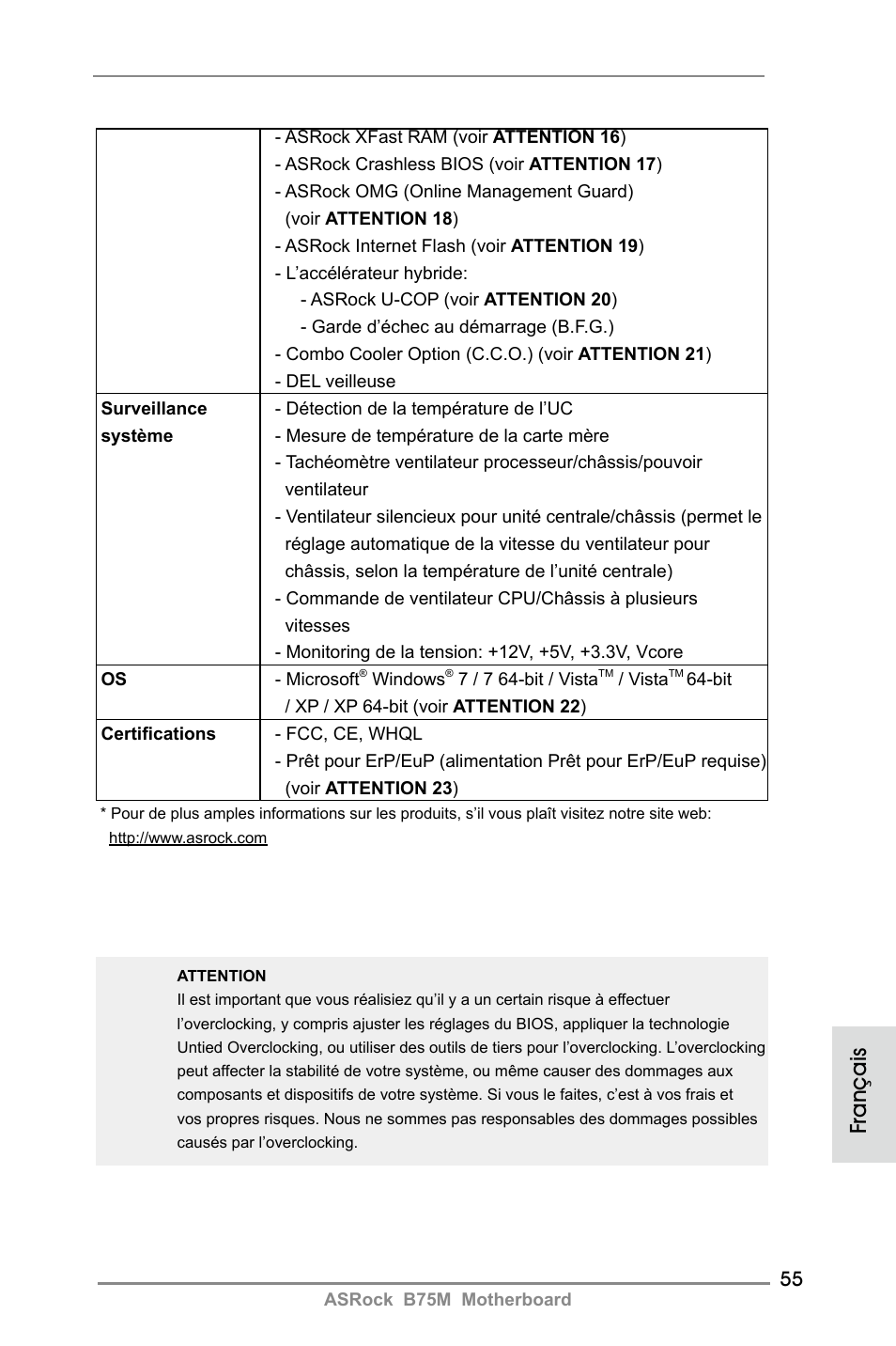 Français | ASRock B75M User Manual | Page 55 / 204