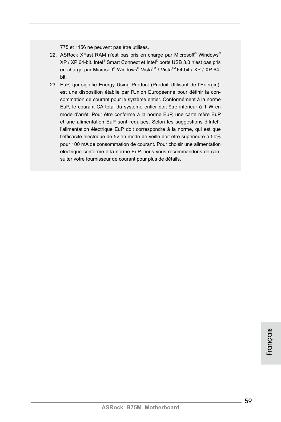 Français, Asrock b75m motherboard | ASRock B75M User Manual | Page 59 / 204