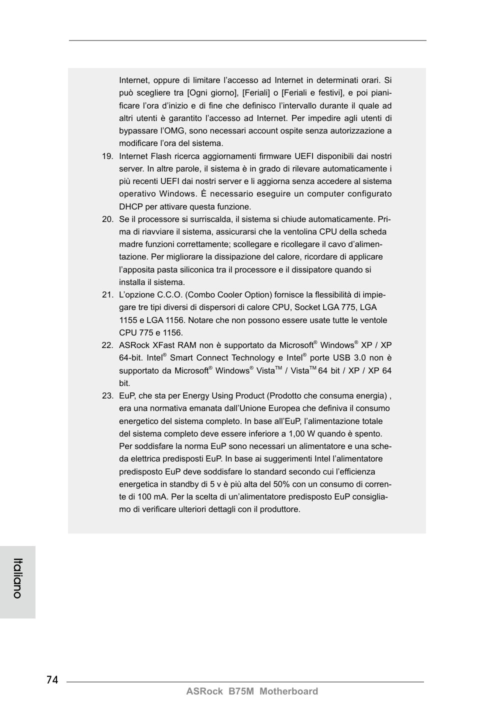 Italiano, Asrock b75m motherboard | ASRock B75M User Manual | Page 74 / 204