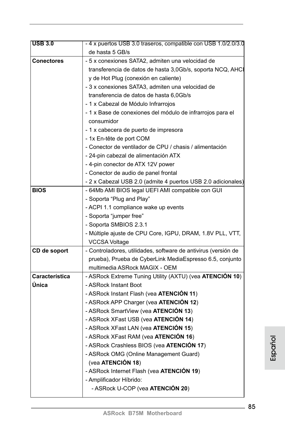 Español | ASRock B75M User Manual | Page 85 / 204