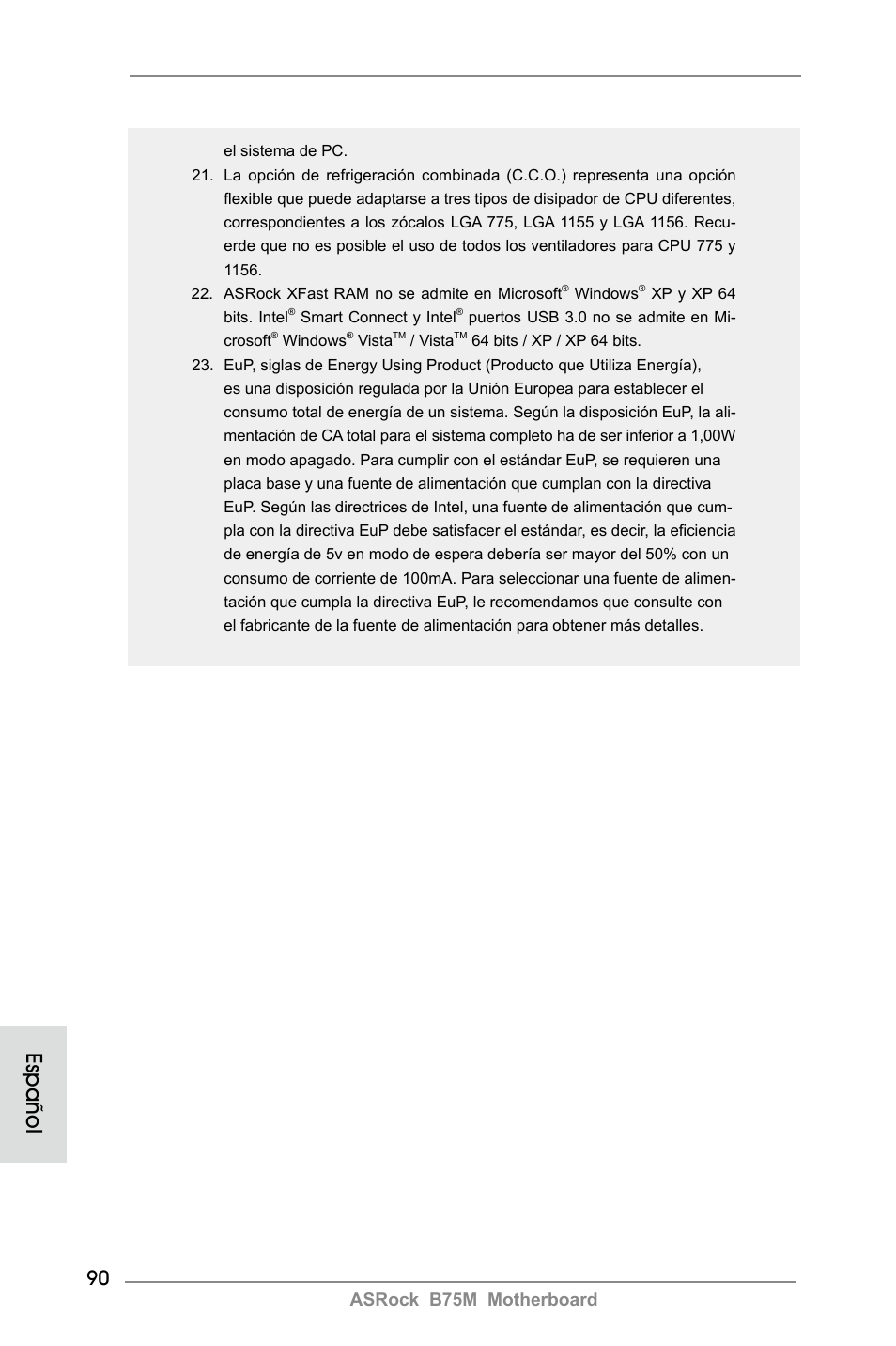 Español, Asrock b75m motherboard | ASRock B75M User Manual | Page 90 / 204