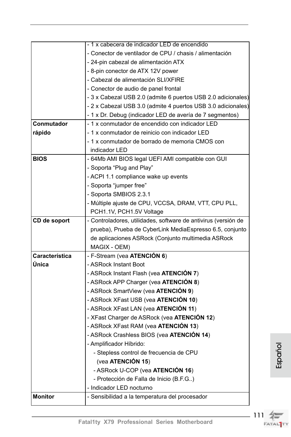 Español | ASRock Fatal1ty X79 Professional User Manual | Page 111 / 238