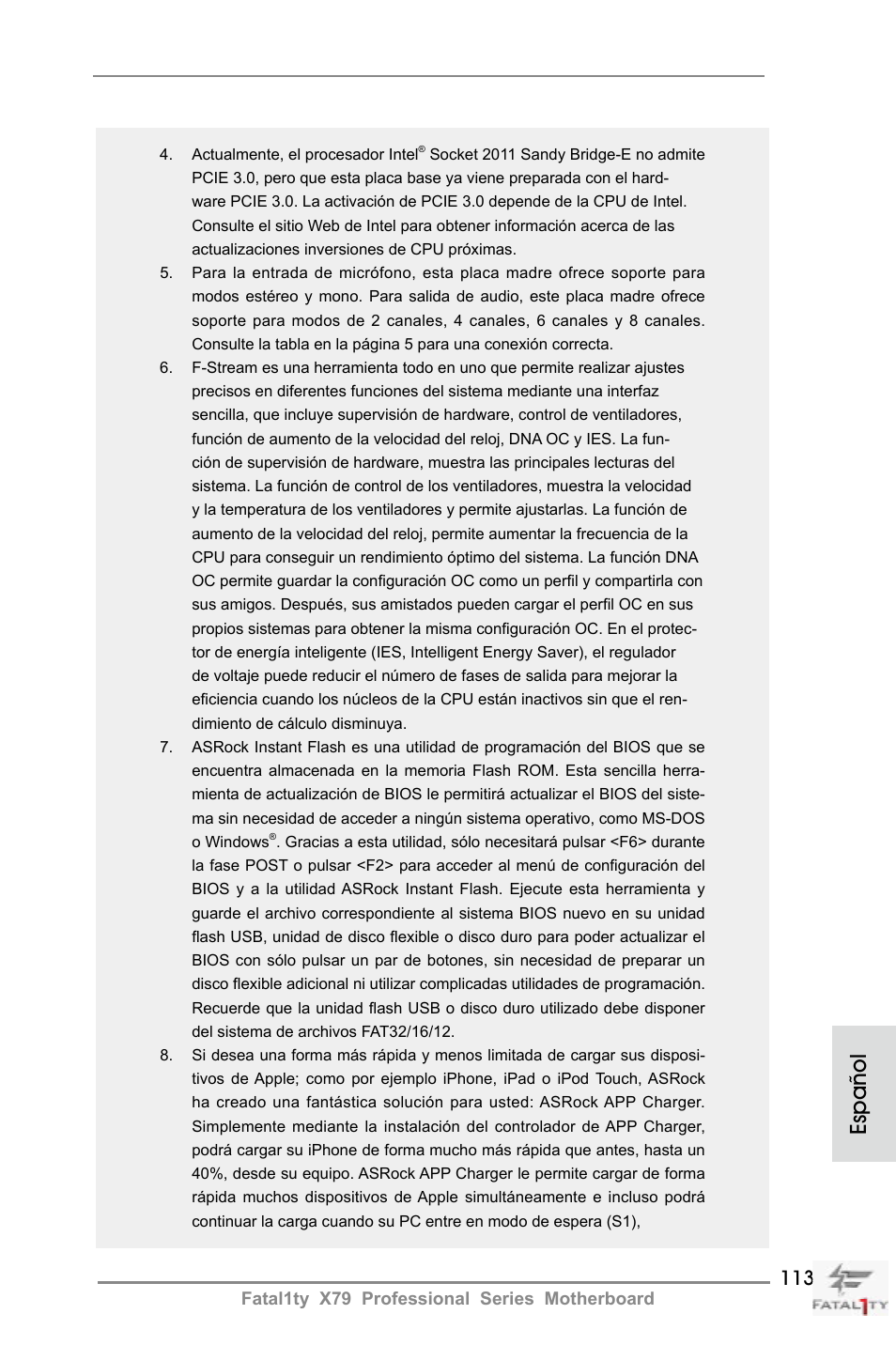 Español | ASRock Fatal1ty X79 Professional User Manual | Page 113 / 238