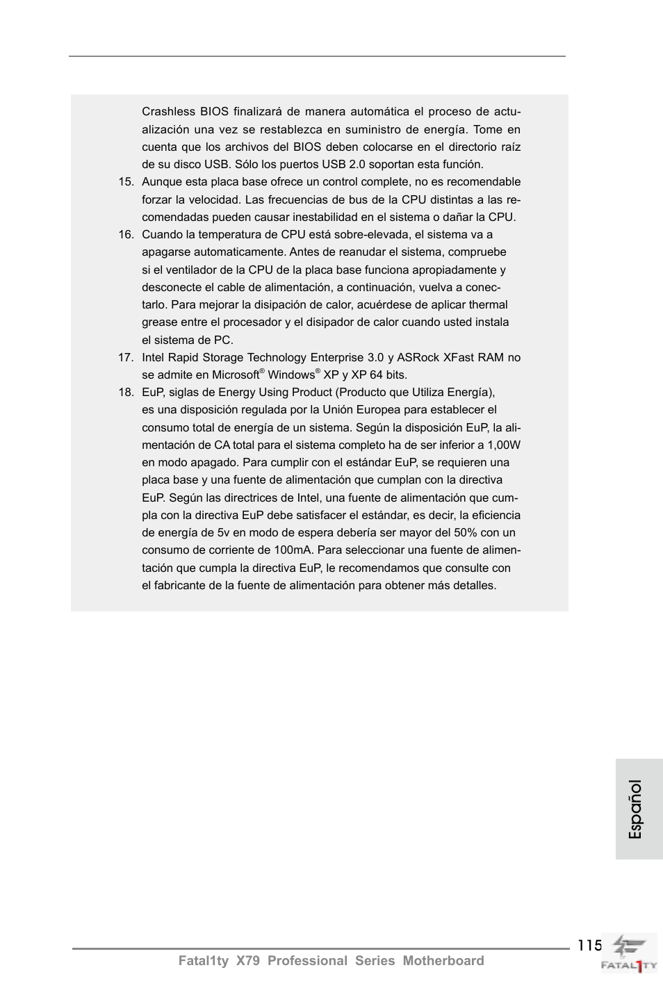 Español | ASRock Fatal1ty X79 Professional User Manual | Page 115 / 238