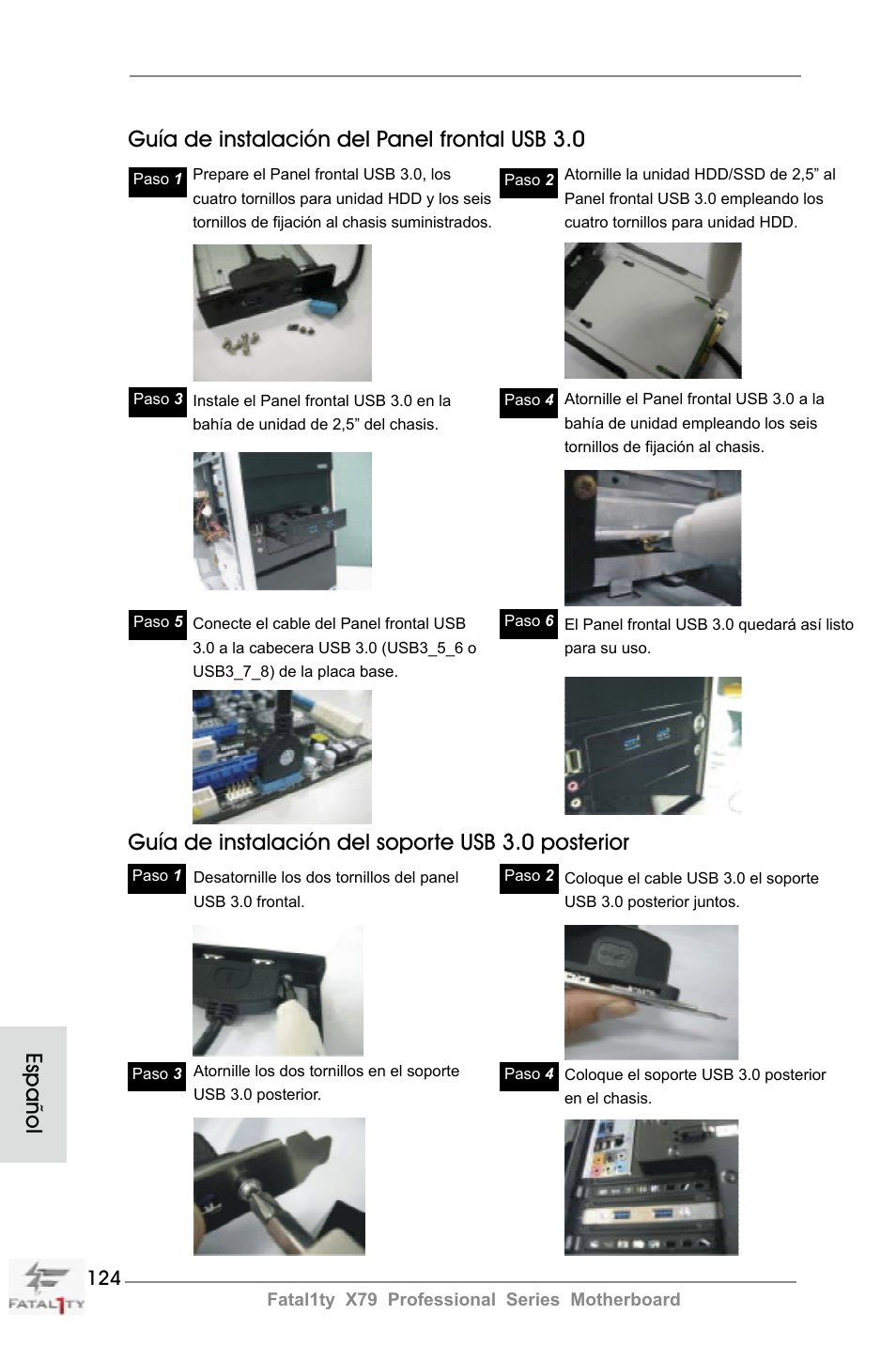 Guía de instalación del soporte usb 3.0 posterior | ASRock Fatal1ty X79 Professional User Manual | Page 124 / 238
